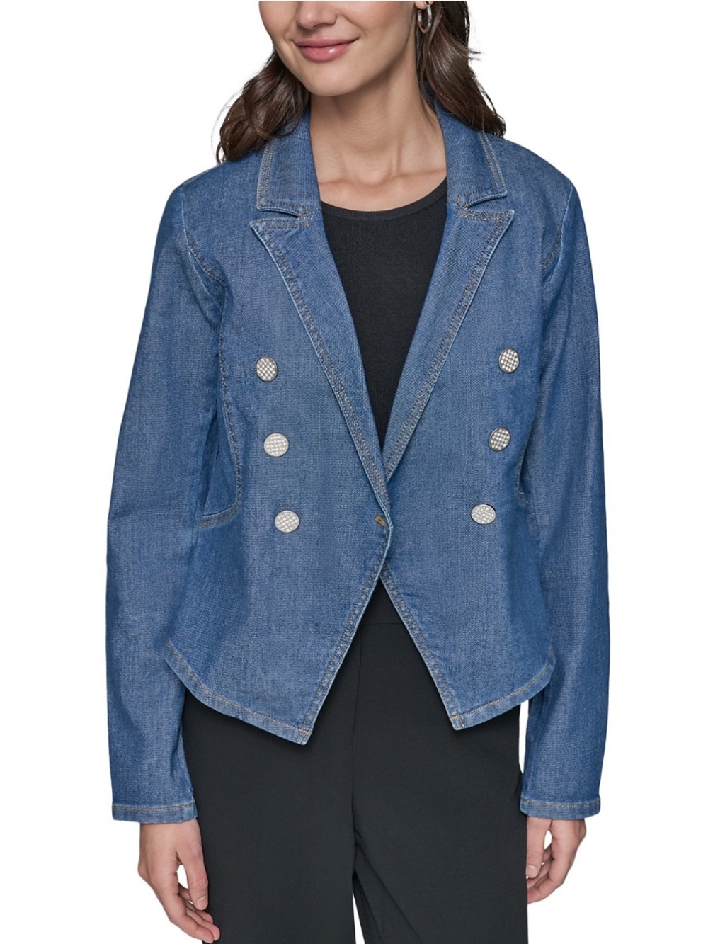 KARL LAGERFELD PARIS Asymmetric Denim Blazer in Coastal Blue Size 6